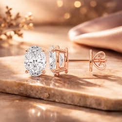 Certified 2-5 Carat Oval Cut Diamond Stud Earrings for Women – Classic Solitaire 4 Prong Setting – 10K, 14K & 18K – White Gold, Yellow Gold & Rose Gold