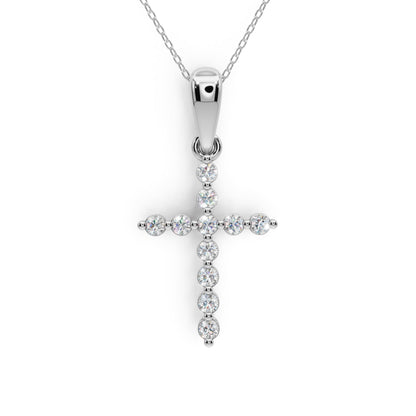 Derosa Jewels Lab Grown Diamond Cross Pendant Necklace for Women | 0.25-1.00 Carat Round Cut F-G/VS Diamonds | Solid 10K/14K/18K Rose, White, Yellow Gold | 18 Inch Chain Religious Jewelry Gift