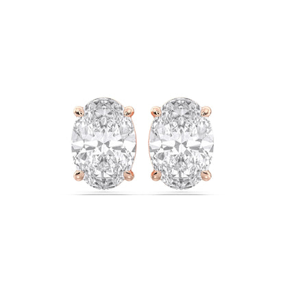 Certified 2-5 Carat Oval Cut Diamond Stud Earrings for Women – Classic Solitaire 4 Prong Setting – 10K, 14K & 18K – White Gold, Yellow Gold & Rose Gold