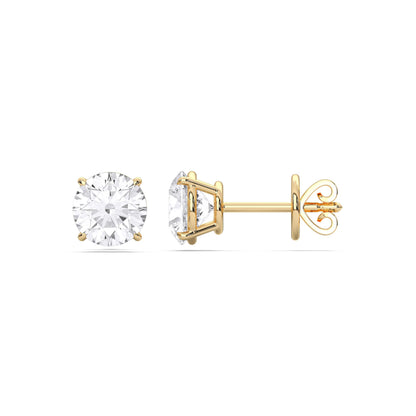 Certified 2-5 Carat Round Cut Diamond Stud Earrings for Women – Classic Solitaire Round Diamond Studs in 10K, 14K & 18K – Rose, White and Yellow Gold
