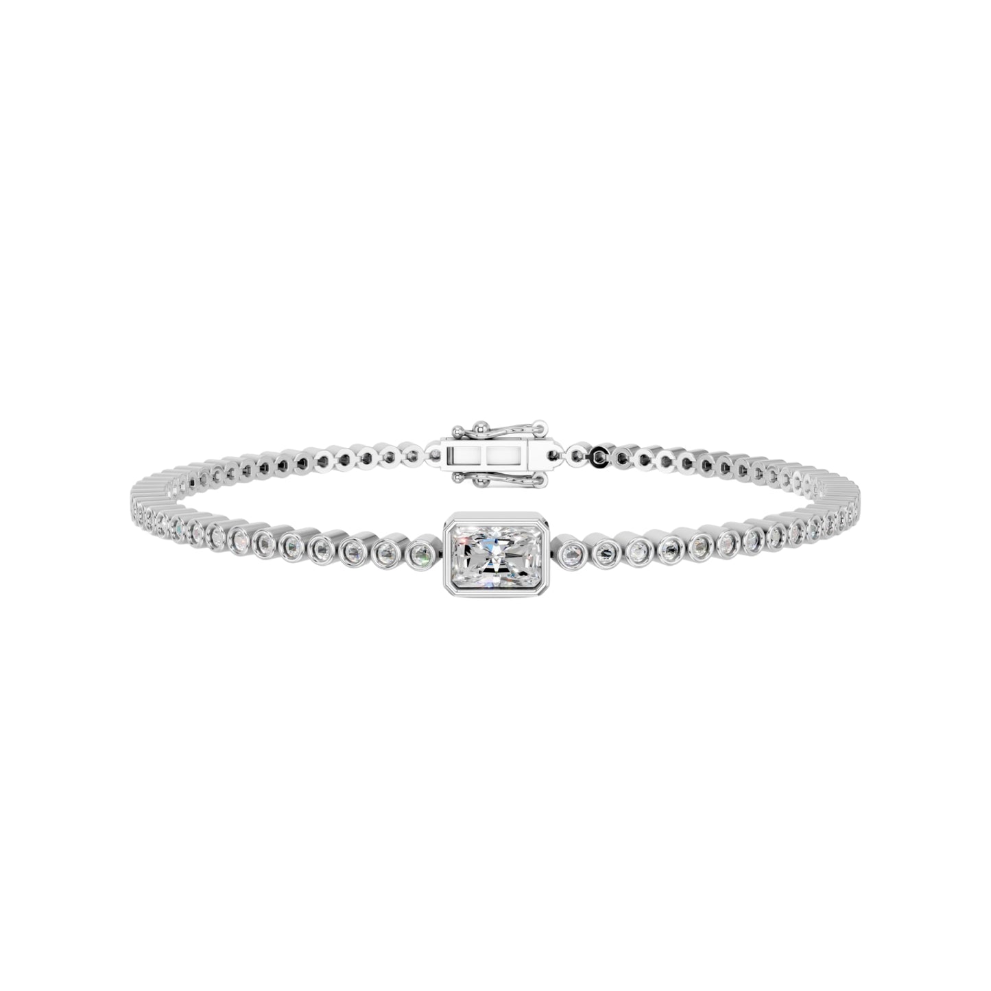 Derosa Jewels Certified Radiant Cut Lab Grown Diamond Tennis Bracelet for Women – 7 Inch, Sterling Silver, Yellow Gold Plated or Rose Gold Plated, Radiant Center Stone Diamond Bracelet