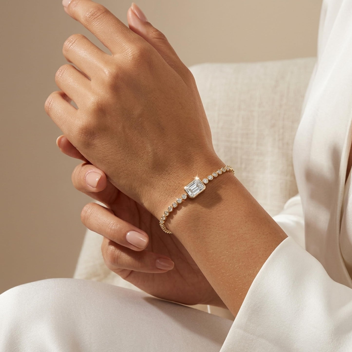 Derosa Jewels Certified Radiant Cut Lab Grown Diamond Tennis Bracelet for Women – 7 Inch, Sterling Silver, Yellow Gold Plated or Rose Gold Plated, Radiant Center Stone Diamond Bracelet