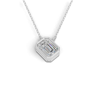 Derosa Jewels Lab Grown Emerald Cut Diamond Pendant Necklace for Women | 0.75 Carat Bezel Set F-G/VS Diamond | Solid 10K 14K 18K Rose White Yellow Gold | Elegant Solitaire Necklace Gift