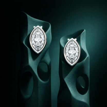 Certified 0.50-2 Carat Marquise Cut Bezel Set Diamond Stud Earrings for Women – Available in 10K, 14K & 18K – White Gold, Yellow Gold, Rose Gold
