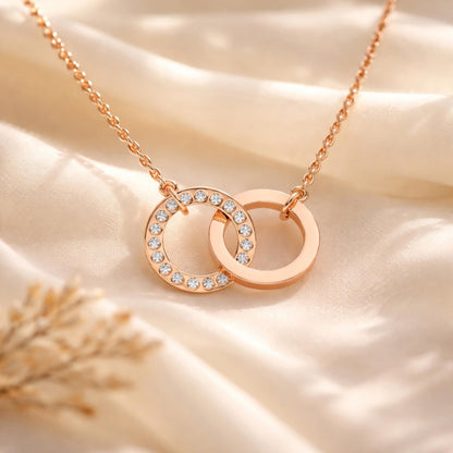 Derosa Jewels Lab Grown Diamond Circle Necklace for Women in 10KT 14KT 18KT Gold (Yellow, White, Rose) | Double Circle Pendant | 16 Inch Necklace with 18 Inch Extension Chain