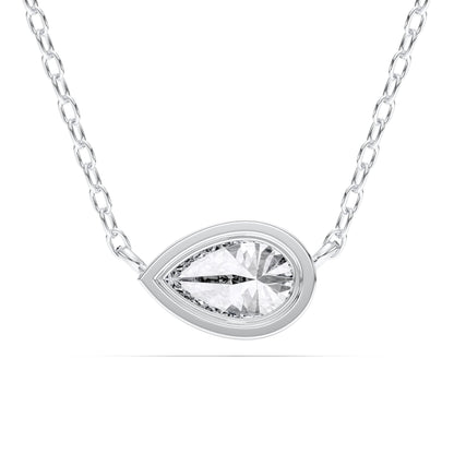 Derosa Jewels 1 Carat Pear Cut East West Lab Grown Diamond Pendant Necklace for Women | 10K 14K 18K Yellow White Rose Gold | Bezel Set Solitaire Diamond Necklace | Elegant Fine Jewelry Gift for Her