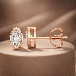 Certified 0.50-2 Carat Marquise Cut Bezel Set Diamond Stud Earrings for Women – Available in 10K, 14K & 18K – White Gold, Yellow Gold, Rose Gold