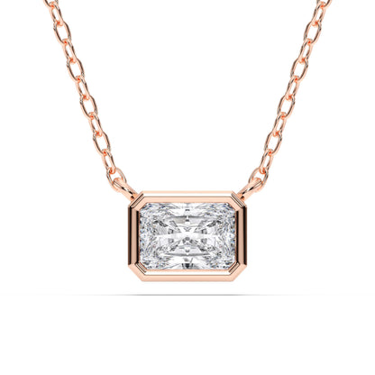 Derosa Jewels 1 Carat East West Radiant Cut Lab Grown Diamond Pendant Necklace for Women | 10K 14K 18K Solid Gold | Bezel Set Solitaire Necklace | D-F/VS Diamond | Modern Minimalist Jewelry Gift