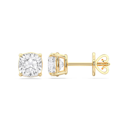 Certified 2-5 Carat Cushion Cut Diamond Stud Earrings for Women – Solitaire 4 Prong Setting – 10K, 14K & 18K – White Gold, Yellow Gold & Rose Gold