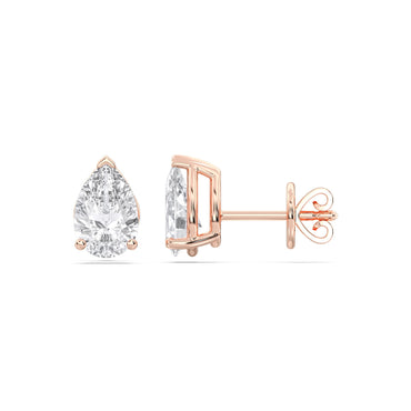 Certified 2-5 Carat Pear Cut Diamond Stud Earrings for Women – Classic Solitaire 3 Prong Setting – 10K, 14K & 18K – White Gold, Yellow Gold & Rose Gold