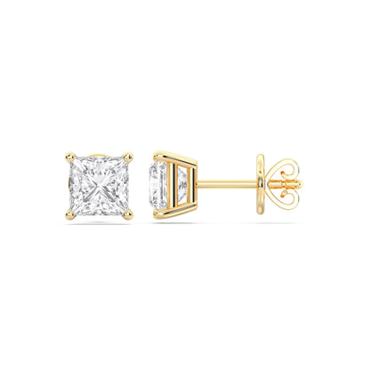 Certified 2-5 Carat Princess Cut Diamond Stud Earrings for Women – Push Back Solitaire Princess Diamond Studs in 10K, 14K & 18K Gold – Rose, White and Yellow Gold