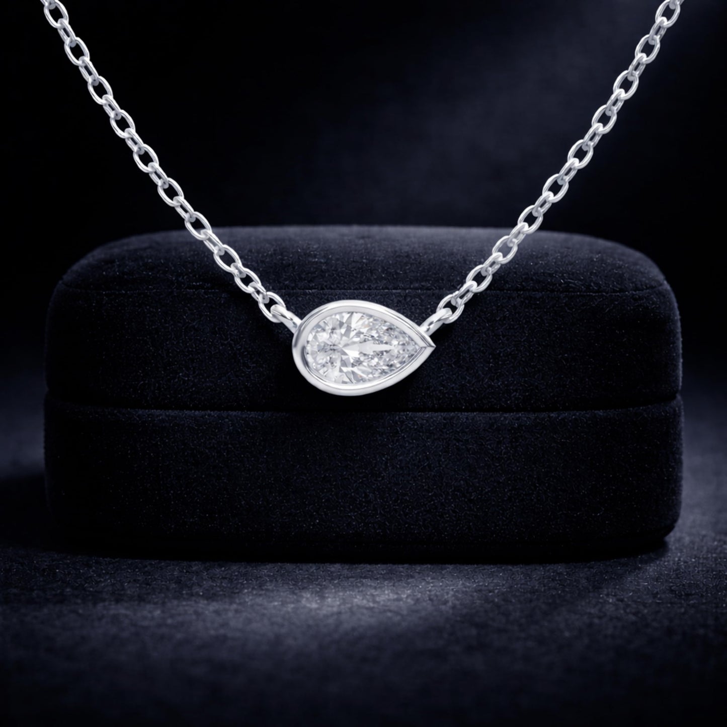 Derosa Jewels 1 Carat Pear Cut East West Lab Grown Diamond Pendant Necklace for Women | 10K 14K 18K Yellow White Rose Gold | Bezel Set Solitaire Diamond Necklace | Elegant Fine Jewelry Gift for Her