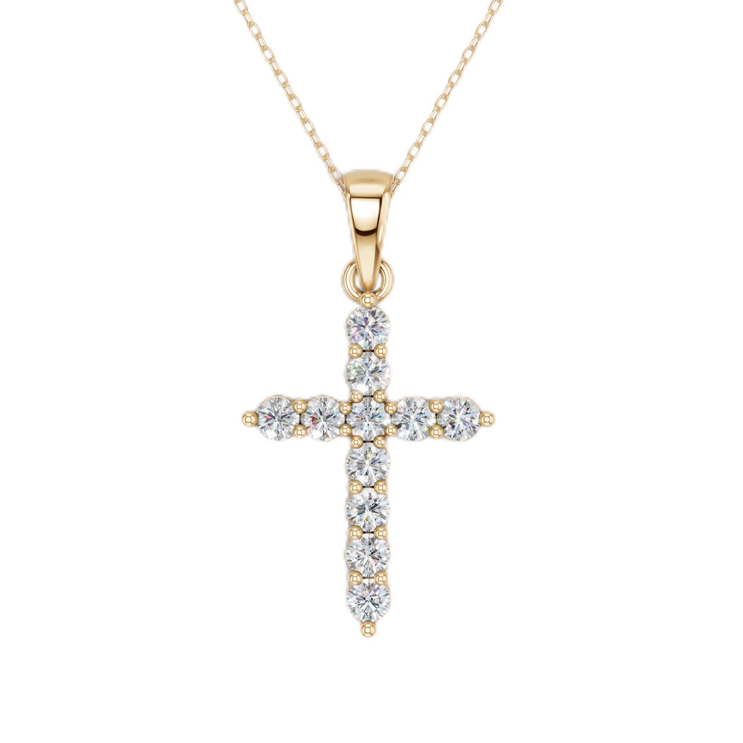 Lab Grown Diamond Double Prong Cross Pendant Necklace for Women | 0.25 - 1.00 Carat Round Cut F-G/VS Diamonds | Solid 10K/14K/18K Rose, White, Yellow Gold | 18 Inch Chain Religious Jewelry Gift