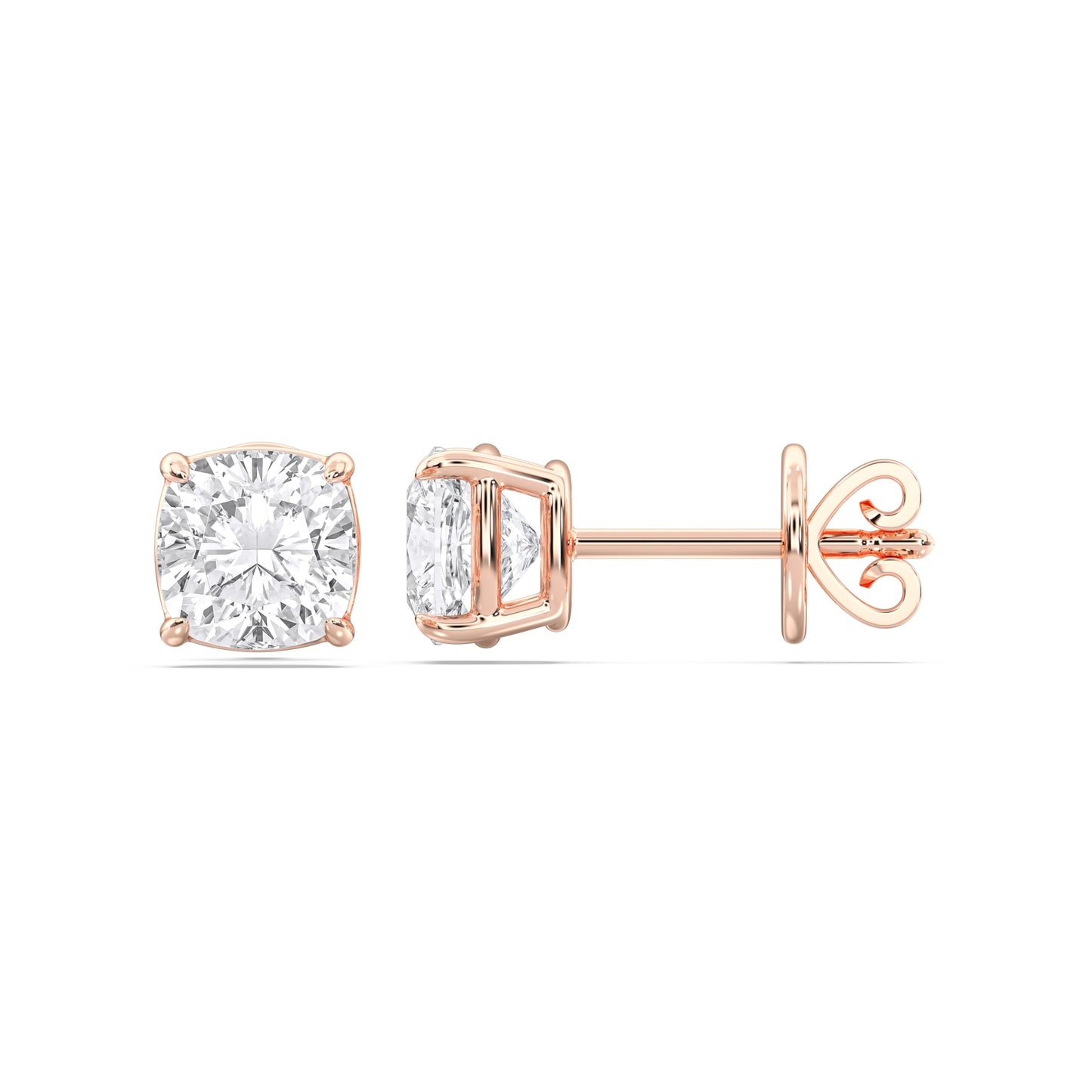 Certified 2-5 Carat Cushion Cut Diamond Stud Earrings for Women – Solitaire 4 Prong Setting – 10K, 14K & 18K – White Gold, Yellow Gold & Rose Gold
