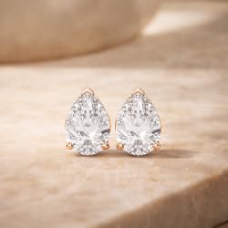 Certified 2-5 Carat Pear Cut Diamond Stud Earrings for Women – Classic Solitaire 3 Prong Setting – 10K, 14K & 18K – White Gold, Yellow Gold & Rose Gold