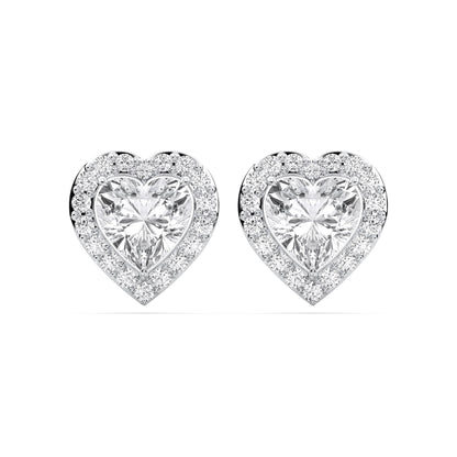 Certified Heart Halo Diamond Stud Earrings for Women – Heart Shape Diamond Earrings in 10K, 14K & 18K – Rose, White and Yellow Gold