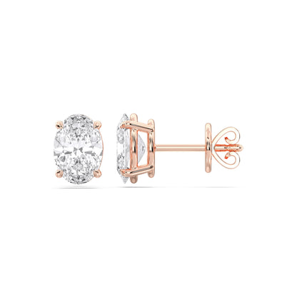 Certified 2-5 Carat Oval Cut Diamond Stud Earrings for Women – Classic Solitaire 4 Prong Setting – 10K, 14K & 18K – White Gold, Yellow Gold & Rose Gold