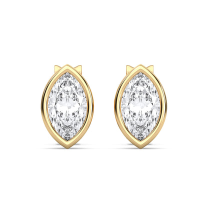Certified 0.50-2 Carat Marquise Cut Bezel Set Diamond Stud Earrings for Women – Available in 10K, 14K & 18K – White Gold, Yellow Gold, Rose Gold