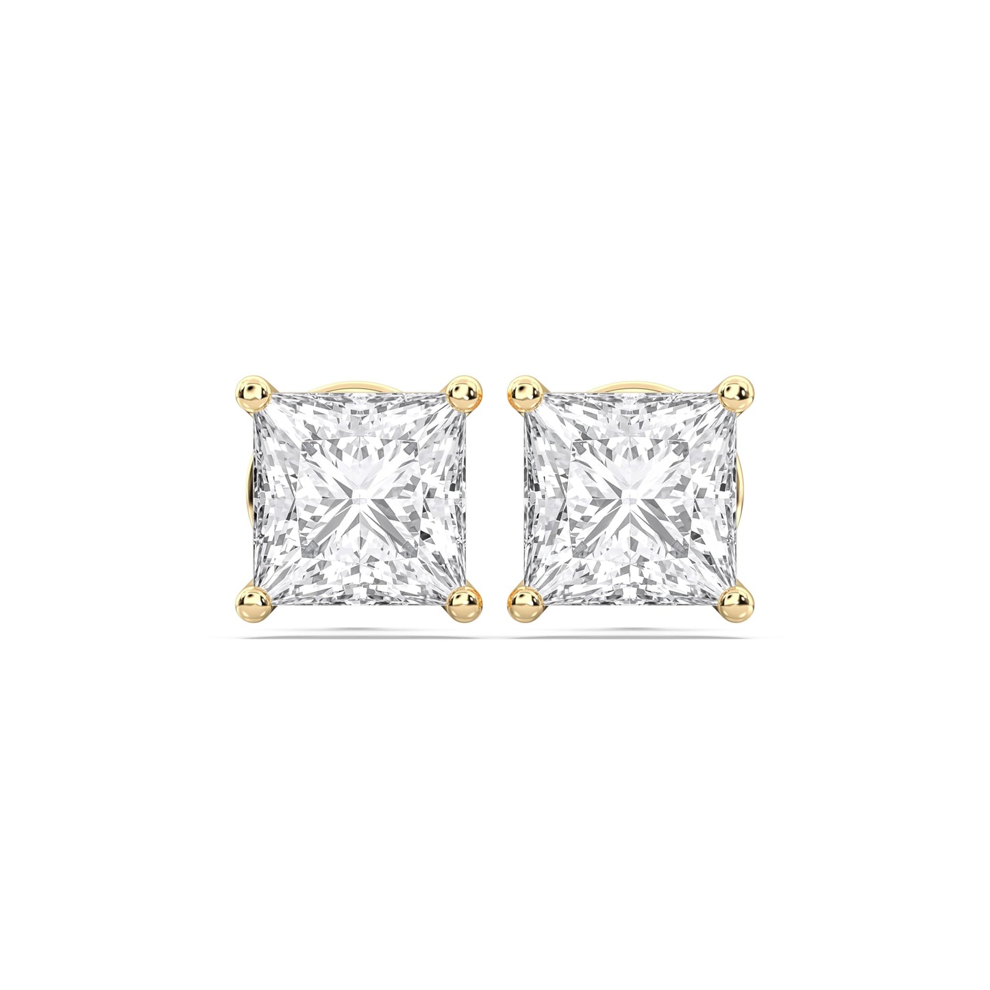 Certified 2-5 Carat Princess Cut Diamond Stud Earrings for Women – Push Back Solitaire Princess Diamond Studs in 10K, 14K & 18K Gold – Rose, White and Yellow Gold