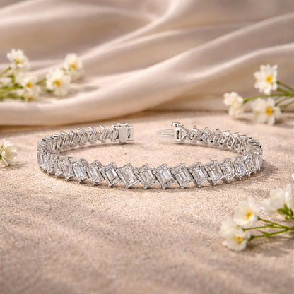 Derosa Jewels 10 Carat Emerald Cut Lab Grown Diamond Tennis Bracelet for Women – 7, 7.5 or 8 Inch, 10K 14K 18K Solid Gold (White, Yellow or Rose Gold), Certified Diamond Bracelet, Fine Jewelry Gift