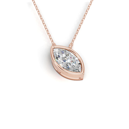 Derosa Jewels Lab Grown Marquise Cut Diamond Pendant Necklace for Women | 0.75 Carat Bezel Set F-G/VS Diamond | Solid 10K 14K 18K Rose White Yellow Gold | Dainty Solitaire Necklace Gift