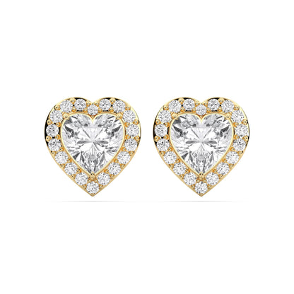 Certified Heart Halo Diamond Stud Earrings for Women – Heart Shape Diamond Earrings in 10K, 14K & 18K – Rose, White and Yellow Gold