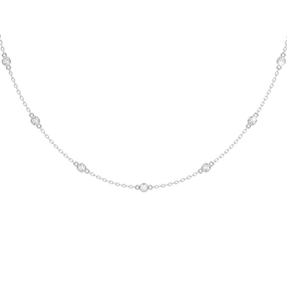Derosa Jewels Lab Grown Diamond Station Necklace 4 CT Total (15 Stone) – 10K 14K 18K Solid Gold, Bezel Set Round Diamonds, 16"+2" Adjustable Chain, Yellow White Rose Gold