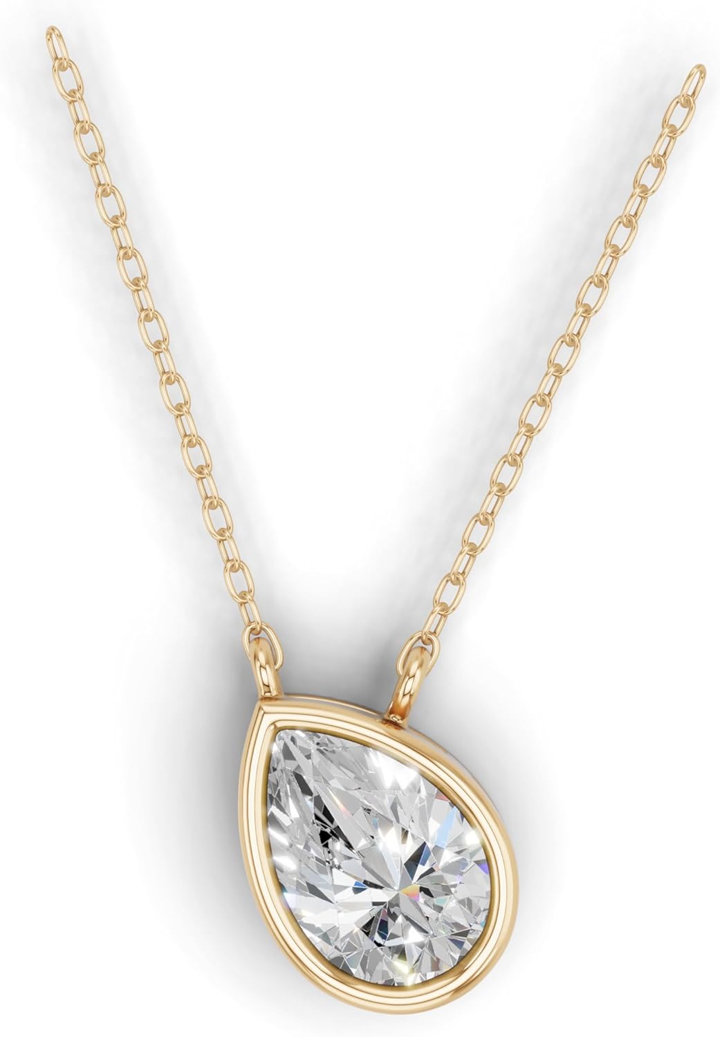 Lab Grown Pear Shape Diamond Pendant Necklace for Women | 0.75 Carat Bezel Set F-G/VS Diamond | Solid 10K 14K 18K Rose White Yellow Gold | Teardrop Solitaire Necklace Gift