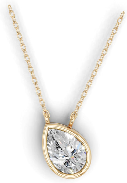 Lab Grown Pear Shape Diamond Pendant Necklace for Women | 0.75 Carat Bezel Set F-G/VS Diamond | Solid 10K 14K 18K Rose White Yellow Gold | Teardrop Solitaire Necklace Gift