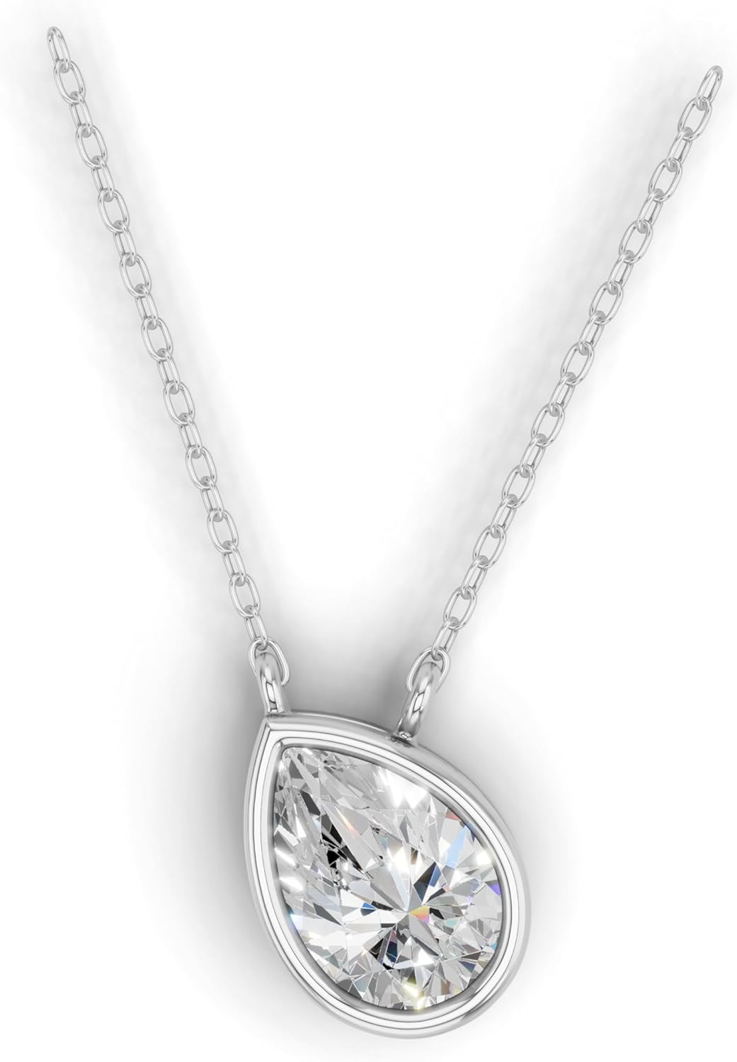 Lab Grown Pear Shape Diamond Pendant Necklace for Women | 0.75 Carat Bezel Set F-G/VS Diamond | Solid 10K 14K 18K Rose White Yellow Gold | Teardrop Solitaire Necklace Gift