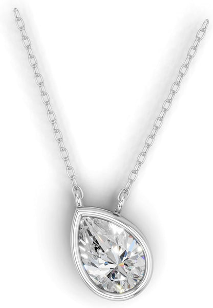 Lab Grown Pear Shape Diamond Pendant Necklace for Women | 0.75 Carat Bezel Set F-G/VS Diamond | Solid 10K 14K 18K Rose White Yellow Gold | Teardrop Solitaire Necklace Gift