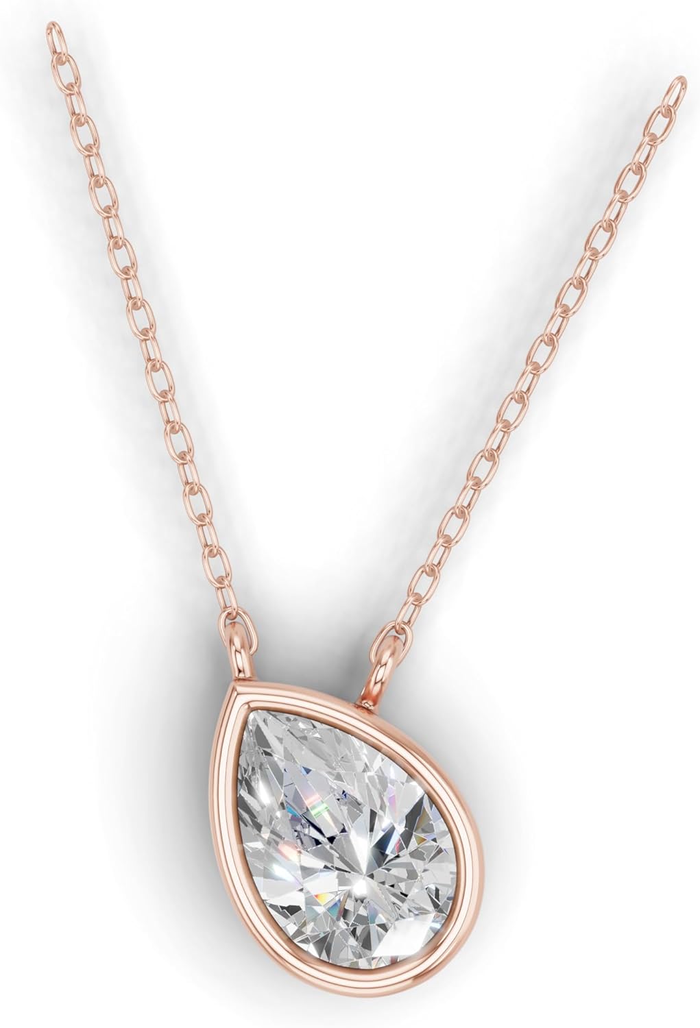 Lab Grown Pear Shape Diamond Pendant Necklace for Women | 0.75 Carat Bezel Set F-G/VS Diamond | Solid 10K 14K 18K Rose White Yellow Gold | Teardrop Solitaire Necklace Gift