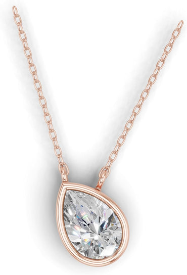 Lab Grown Pear Shape Diamond Pendant Necklace for Women | 0.75 Carat Bezel Set F-G/VS Diamond | Solid 10K 14K 18K Rose White Yellow Gold | Teardrop Solitaire Necklace Gift