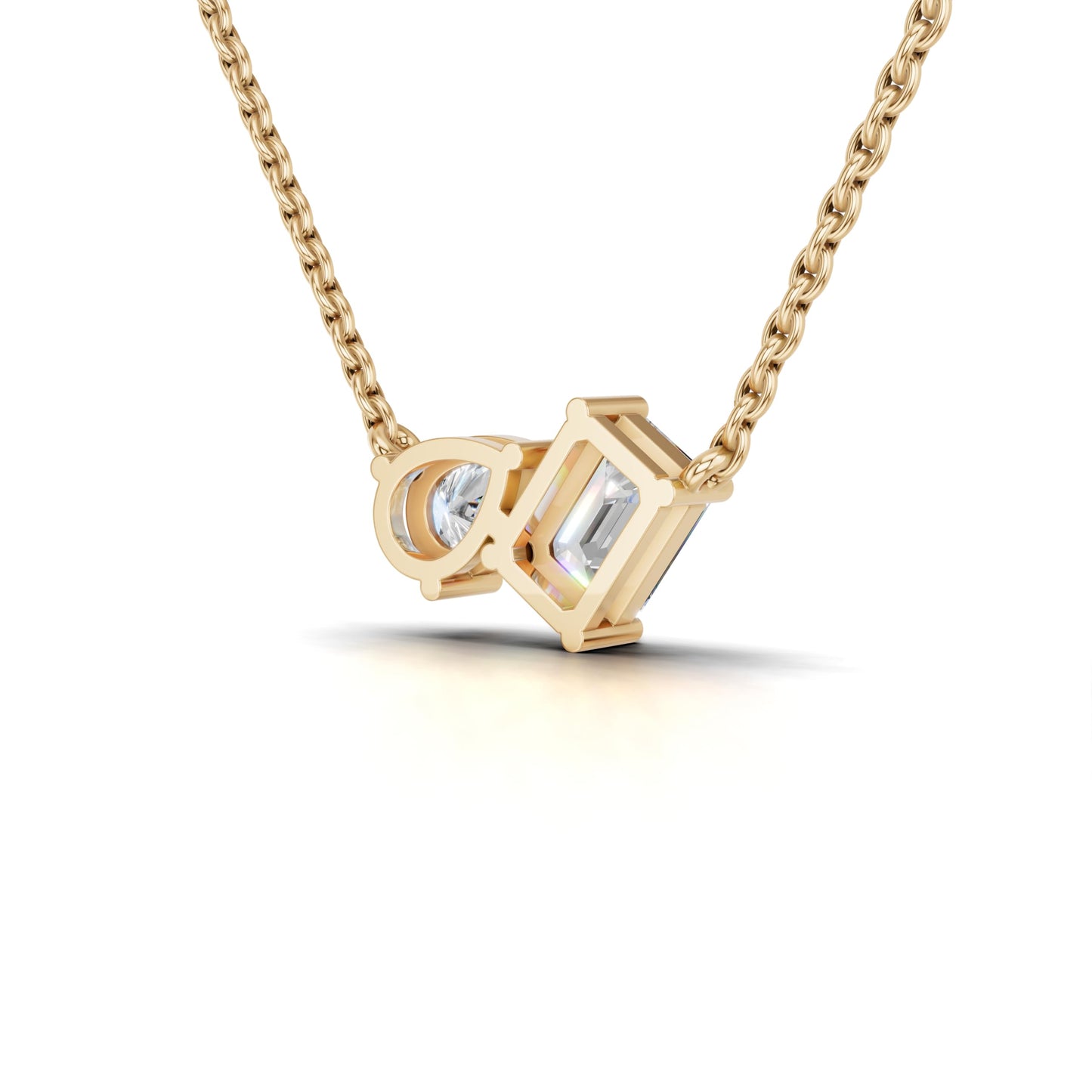 Derosa Jewels 1.5 Carat Diamond Duo Pendant Necklace for Women, 0.75 Ct Emerald Cut & Pear Shape Lab-Grown Diamonds – 10K 14K 18K Gold & 14K White Gold with Sterling Silver Chain, 18 Inch
