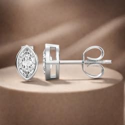 Certified 0.50-2 Carat Marquise Cut Bezel Set Diamond Stud Earrings for Women – Available in 10K, 14K & 18K – White Gold, Yellow Gold, Rose Gold