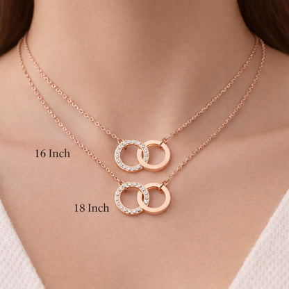 Derosa Jewels Lab Grown Diamond Circle Necklace for Women in 10KT 14KT 18KT Gold (Yellow, White, Rose) | Double Circle Pendant | 16 Inch Necklace with 18 Inch Extension Chain