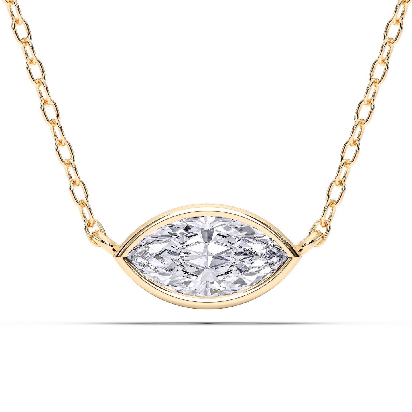 Derosa Jewels 1 Carat Marquise Cut Lab Grown Diamond East West Pendant Necklace for Women | Bezel Set Solitaire in 10K 14K 18K Rose White Yellow Gold | Modern Minimal Fine Jewelry Gift for Her