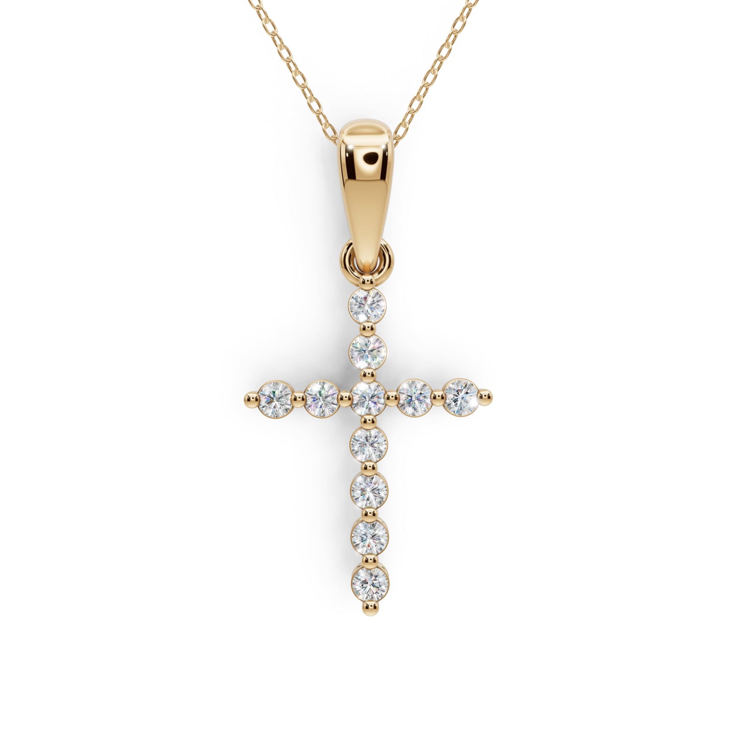 Derosa Jewels Lab Grown Diamond Cross Pendant Necklace for Women | 0.25-1.00 Carat Round Cut F-G/VS Diamonds | Solid 10K/14K/18K Rose, White, Yellow Gold | 18 Inch Chain Religious Jewelry Gift