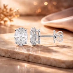 Certified 2-5 Carat Oval Cut Diamond Stud Earrings for Women – Classic Solitaire 4 Prong Setting – 10K, 14K & 18K – White Gold, Yellow Gold & Rose Gold