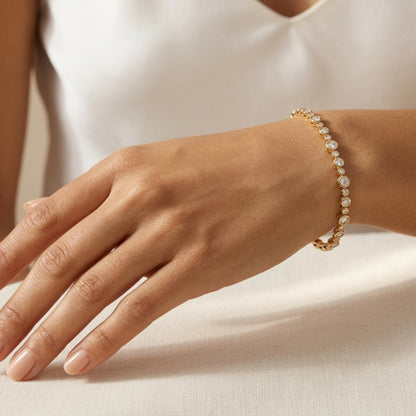 Derosa Jewels Lab Grown Diamond Tennis Bracelet for Women – 7 Inch, 10K 14K 18K Solid Gold (White, Yellow or Rose Gold), Bezel Set Diamond Bracelet, Fine Jewelry Gift