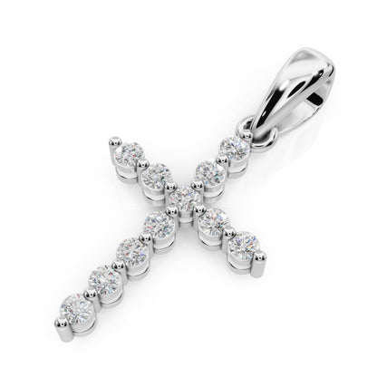 Derosa Jewels Lab Grown Diamond Cross Pendant Necklace for Women | 0.25-1.00 Carat Round Cut F-G/VS Diamonds | Solid 10K/14K/18K Rose, White, Yellow Gold | 18 Inch Chain Religious Jewelry Gift