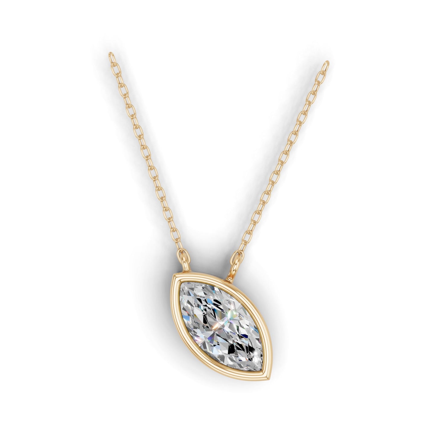 Derosa Jewels Lab Grown Marquise Cut Diamond Pendant Necklace for Women | 0.75 Carat Bezel Set F-G/VS Diamond | Solid 10K 14K 18K Rose White Yellow Gold | Dainty Solitaire Necklace Gift