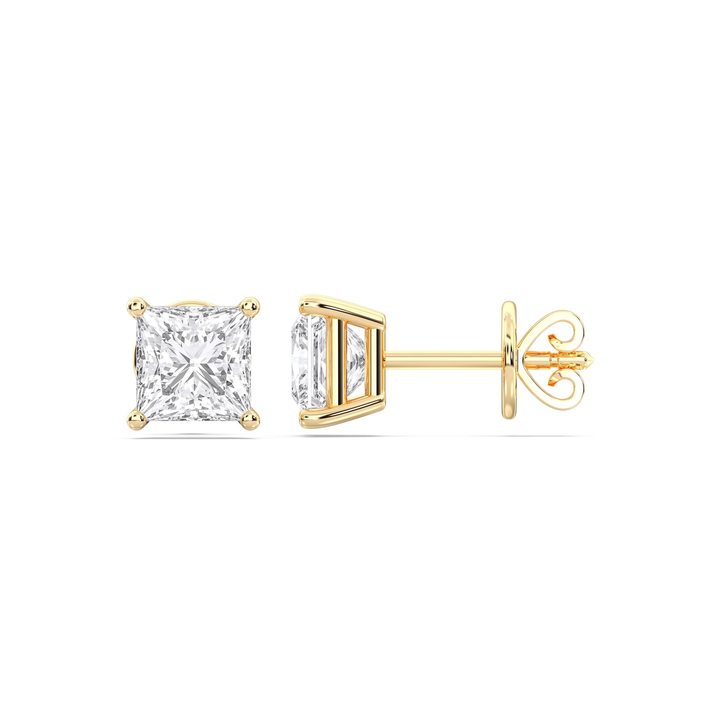 Certified 2-5 Carat Princess Cut Diamond Stud Earrings for Women – Push Back Solitaire Princess Diamond Studs in 10K, 14K & 18K Gold – Rose, White and Yellow Gold