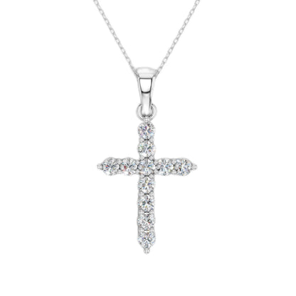 Lab Grown Diamond Double Prong Cross Pendant Necklace for Women | 0.25 - 1.00 Carat Round Cut F-G/VS Diamonds | Solid 10K/14K/18K Rose, White, Yellow Gold | 18 Inch Chain Religious Jewelry Gift