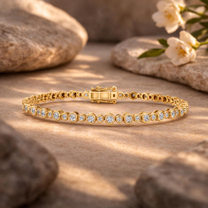Derosa Jewels Lab Grown Diamond Tennis Bracelet for Women – 7 Inch, 10K 14K 18K Solid Gold (White, Yellow or Rose Gold), Bezel Set Diamond Bracelet, Fine Jewelry Gift