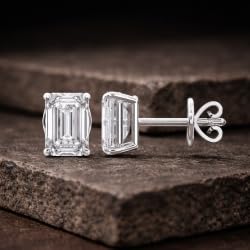 Certified 2-5 Carat Emerald Cut Diamond Stud Earrings for Women – Solitaire Emerald Shape Studs in 10K, 14K & 18K – Rose, White and Yellow Gold