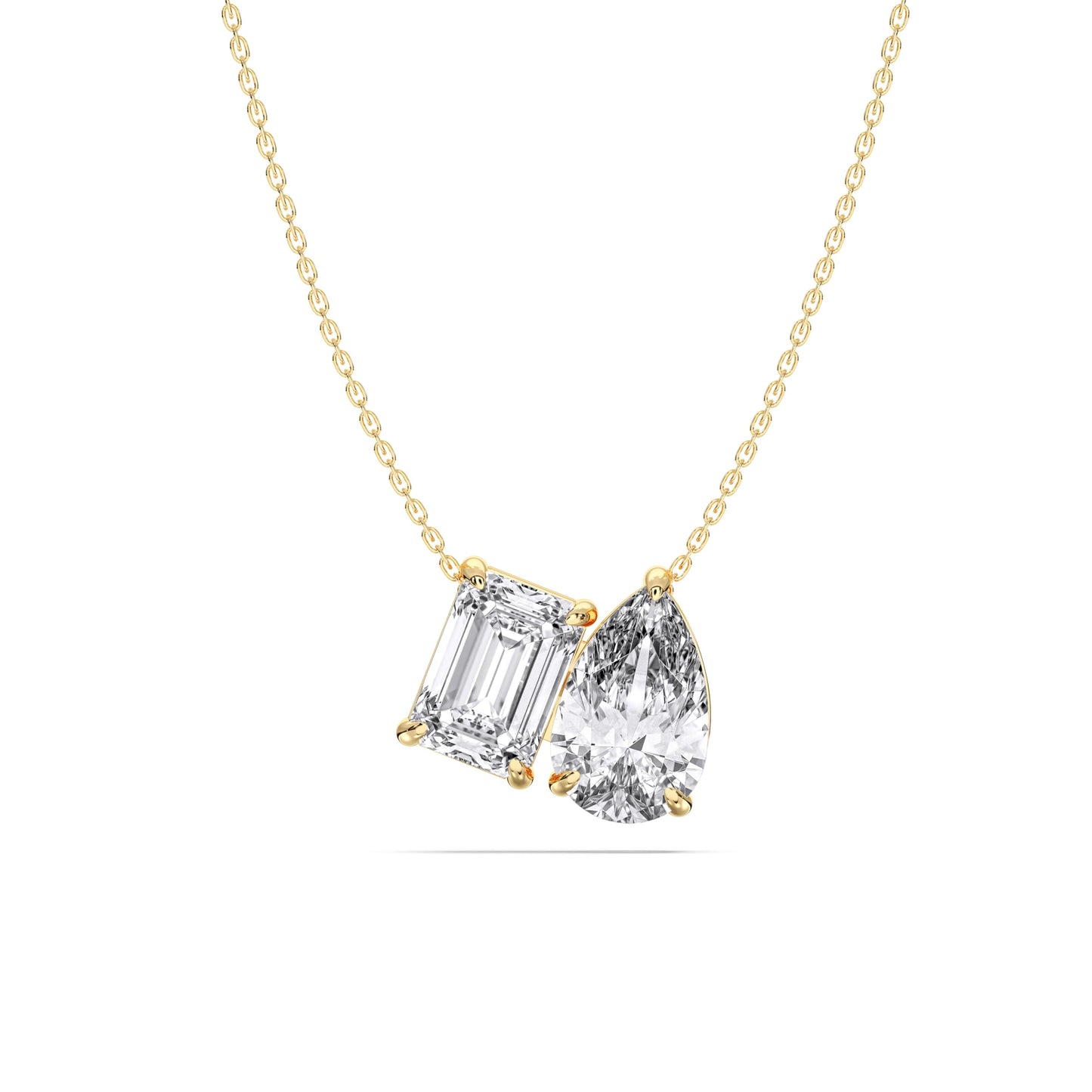 Derosa Jewels Two-Stone Diamond Duo Pendant Necklace for Women, Emerald & Pear Cut Lab-Grown Diamond – 10K 14K 18K Gold & 14K White Gold with Sterling Silver Chain