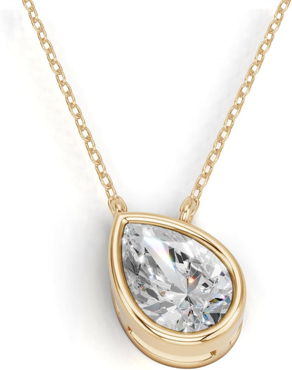 Lab Grown Pear Shape Diamond Pendant Necklace for Women | 0.75 Carat Bezel Set F-G/VS Diamond | Solid 10K 14K 18K Rose White Yellow Gold | Teardrop Solitaire Necklace Gift