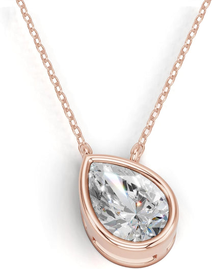 Lab Grown Pear Shape Diamond Pendant Necklace for Women | 0.75 Carat Bezel Set F-G/VS Diamond | Solid 10K 14K 18K Rose White Yellow Gold | Teardrop Solitaire Necklace Gift