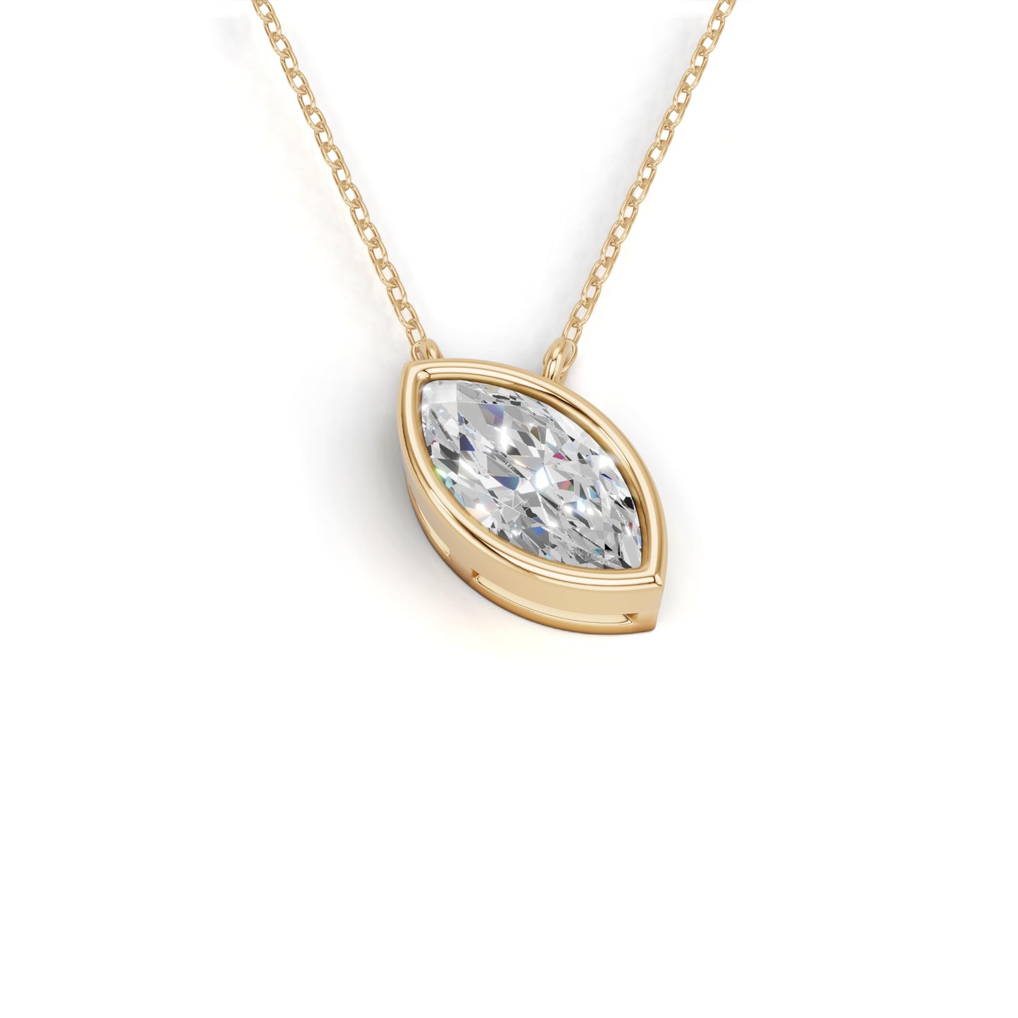 Derosa Jewels Lab Grown Marquise Cut Diamond Pendant Necklace for Women | 0.75 Carat Bezel Set F-G/VS Diamond | Solid 10K 14K 18K Rose White Yellow Gold | Dainty Solitaire Necklace Gift